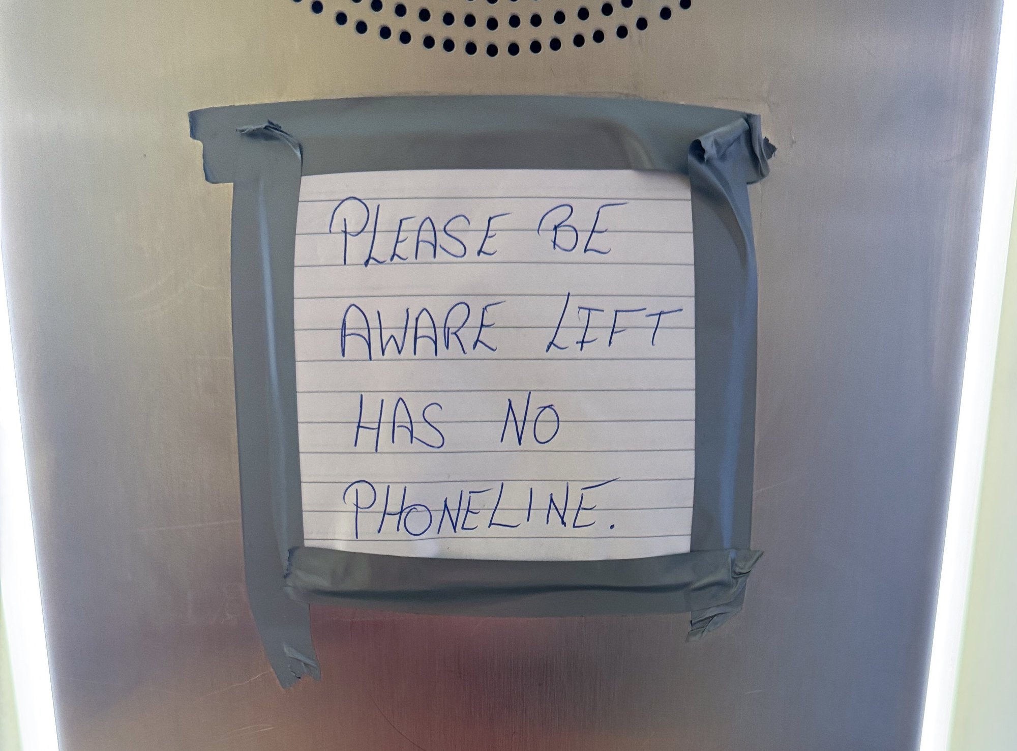 Lift has no phoneline...