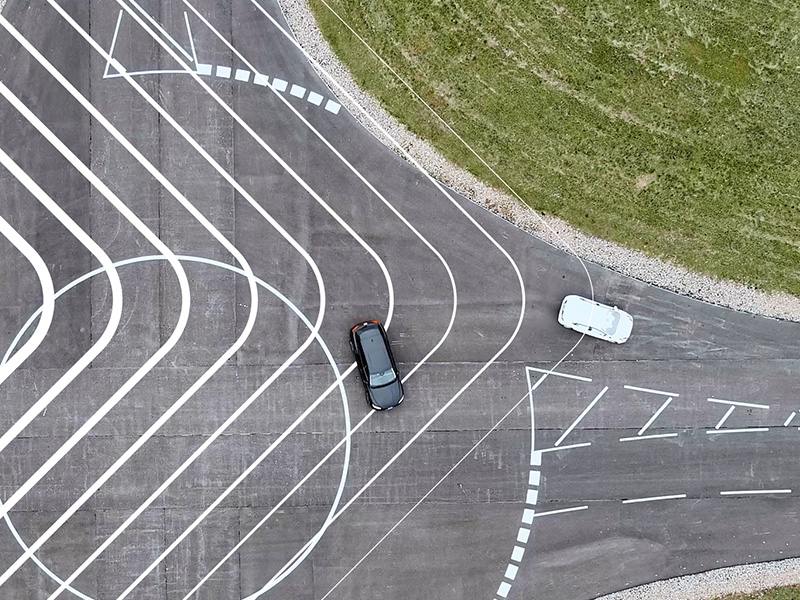 aerial view of roundabout with cars, connectivity, feature